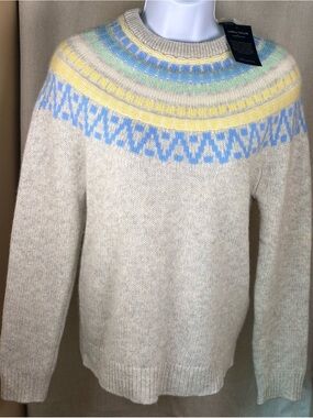 💙 NWT Lord & Taylor 100% Cashmere Fair Isle Sweater Gray Oatmeal S/P